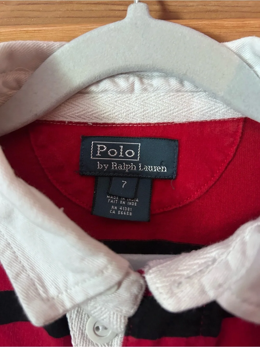 Ralph Lauren Red and Black Striped Rugby Shirt with White Collar